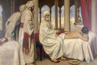 Albucasis caring for a patient in Cordova Hospital. Oil painting by Ernest Board. Albucasis (Abul-Qasim Khalaf ibn Abbas al-Zahrawi) was born in the tenth century near Cordova and died around 1013 A.D...