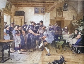 Getting ready for a dance in a village pub