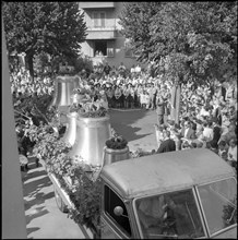 Ceremonious lifting of church bells at the tower of Albisrieden, Zurich 1959.