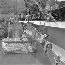 Demolition of Railway bridge; 1952.