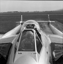 Military pilot in military jet, Dvºbendorf 1957.