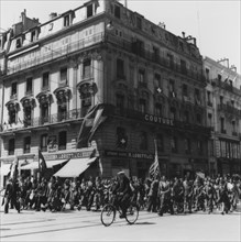 People celebrating end of second world war; 1945.