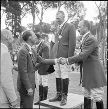 Olympic Games Rome 1960: Winners ceremony Three Day Event, Bühler, Morgan, Lavis.