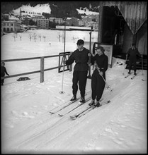 Former King Michael of Romania and Anne of Bourbon-Parma skiing in Davos, 1948.