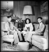 Prince Ananda Mahidol, princess Galyani, prince Bhumibol, 1945.