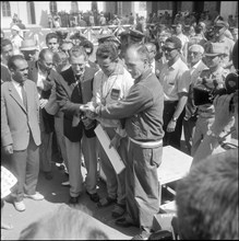 Olympic Games Rome 1960: Winners ceremony small bore rifle.