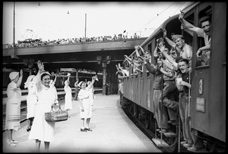 After World War 2: POWs - presumably Italians - going home, 1946.