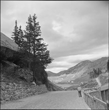 Man on the road to Marmorera around 1953.