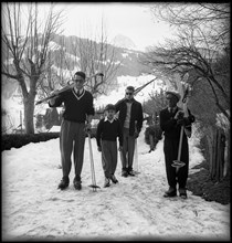 King Baudouin of Belgium with his brothers Alexandre and Albert in Gstaad, 1952.