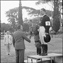 Olympic Games Rome 1960: Dressage winners ceremony; Fischer, Filatov.