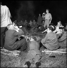 Schaffhausen; men celebrating national holiday; 1954.