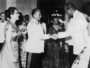 Marshall Tito and wife receive the Royal couple of Greece 1955 .