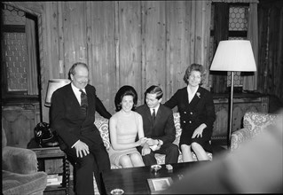 Hans-Adam of Liechtenstein with his fiancv©e Marie and his parents, 1966 .