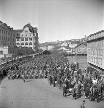 Military brass band; outdoor appearance; 1942.