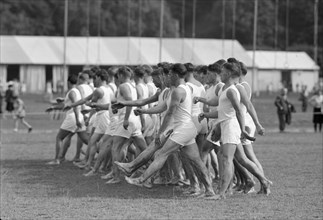 Swiss gymnastics festival Zurich 1955: team of the metropolitan police of Zurich.