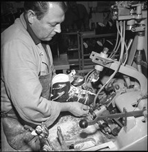 Skiing boot production, about 1960.