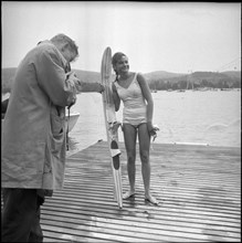 Water skier Jettli Amman being photographed 1962.