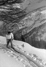 Skier Niklaus Stump, ca. 1945.