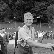 Swiss wrestling and alpine Games festival Altdorf 1955: winner Ernst Reichmuth.