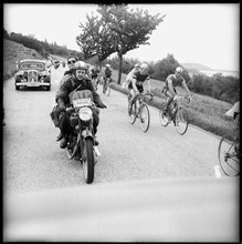 ATP photographer and motorcyclist at the Tour de Suisse ca. 1955.