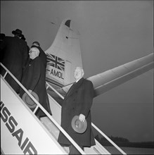 Sir Stanley Rous, FIFA president; Zurich-Kloten airport 1961.