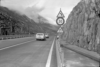 New built section of the road to the Gotthard pass 1971 .