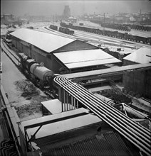 Petrol importation and storage, tanker in the Basle rhine port, around 1946