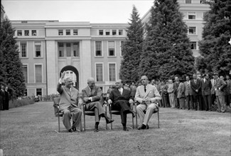 Geneva Summit 1955, Bulganin, Eisenhower, Faure and Eden posing for the photographers.