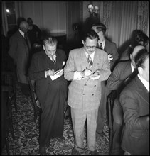 The press listens to a statetment from Leopold of Belgium, Geneva 1950