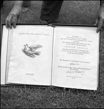 Charles Chaplin receives the International Peace Prize, 1954