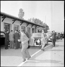 King Idris I of Libya crossing the border to Switzerland, 1953