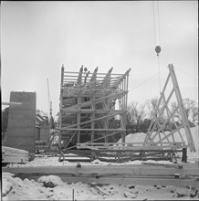 Berne, Monbijou bridge under construction, scaffolding, centring.