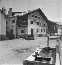 Fountain at village square in Scuol GR