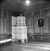 Tiled stove at Jegenstorf Castle, around 1955