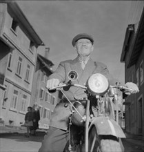 Julien Aubert, eldest motorcyclist of Switzerland. Le Sentier 1954