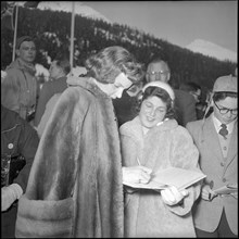 U.S. ice skater Tenley Albright with fans, Davos 1953