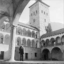 Federal Councillor Josef Escher taking a walk Brigue 1950