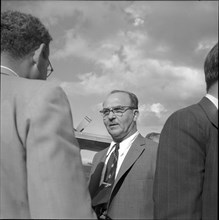 Levi Eshkol at Geneva airport 1955