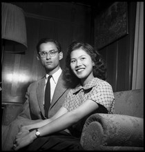 King Bhumibol of Thailand with his fiancée Sirikit in Switzerland, 1949