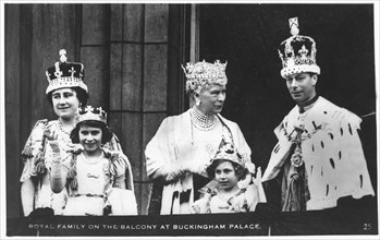 Queen Elizabeth, princess Elizabeth, queen mother Mary, princess Margaret, king George VI on the