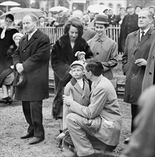 Jacques Piccard with son and wife at launch of Mesoscaph for Expo 1964