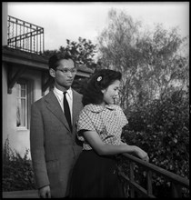 King Bhumibol of Thailand with his fiancée Sirikit in Switzerland, 1949