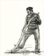 This late 1800s illustration shows a male crofter at work in Scotland. Crofters are people who live