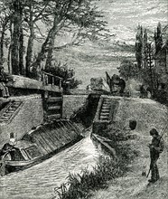 This illustration is titled On the Canal at Berkhampstead. The Grand Union Canal cuts through the