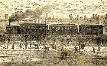 Elevated Railroad in New York. This illustration dates to 1898. By the early 1890s, the Manhattan