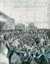 The 1896 caption reads: “Scene in New York Gold Room on Black Friday September 24, 1869, drawn by C