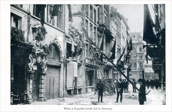 This photo taken in Belgium in early World War I has the caption: What a Zeppelin bomb did in