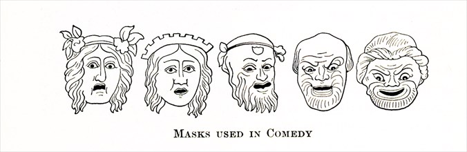 Masks used in ancient Greek comedy.