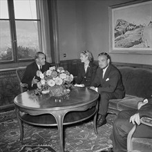 Grace and Rainier of Monaco visiting Max Petitpierre (l), 1957.