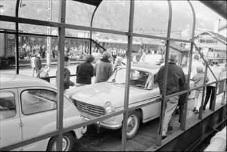 Car loading in Erstfeld, Gotthard route; 1967.